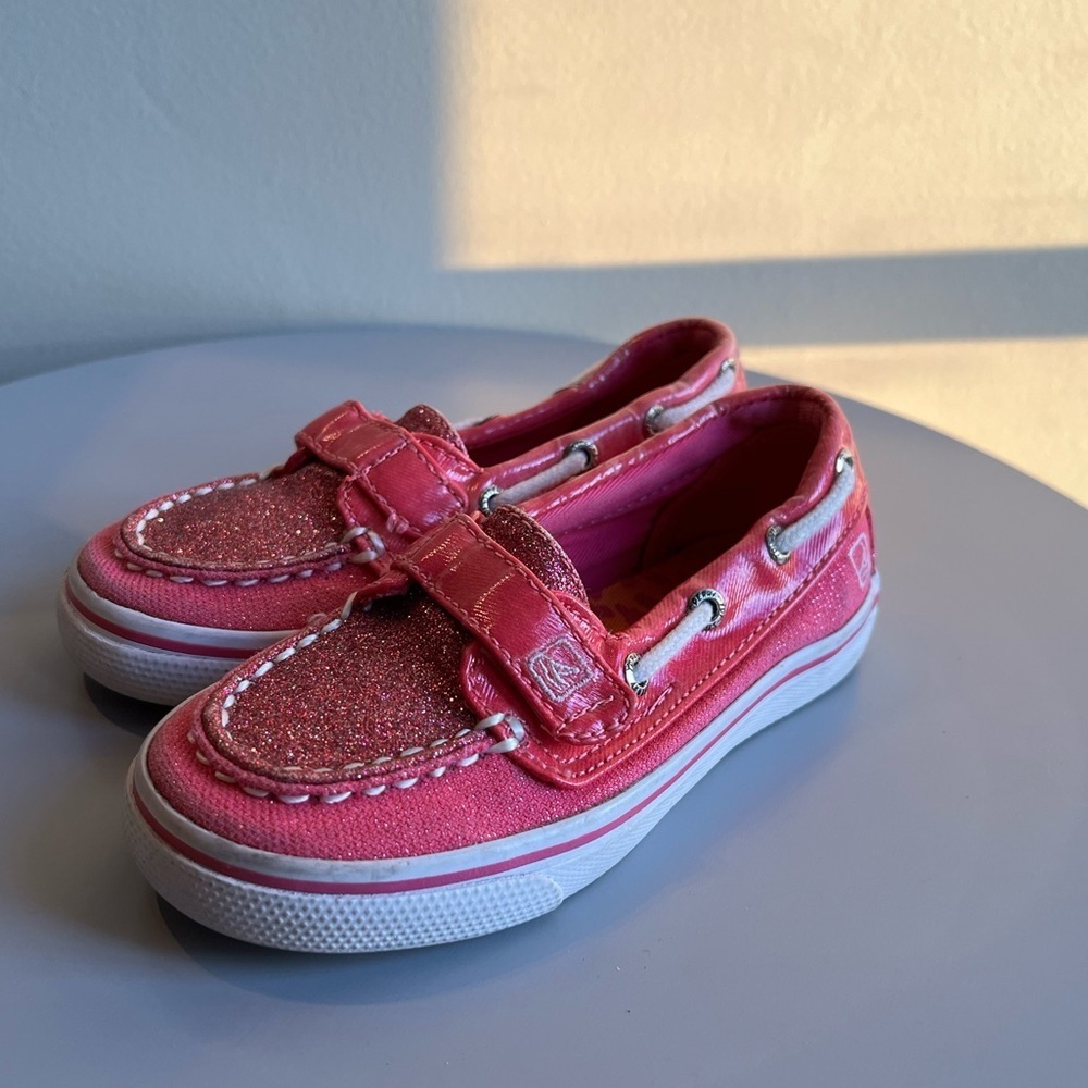 Sperry Boat Shoes, sparkly pink. Toddler size 9